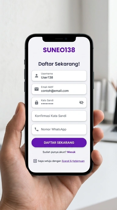 Tampilan halaman daftar suneo138